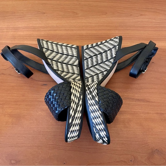 Impo Wedge Platform Chevron Print Heel Black Cream Faux Leather Ankle Strap 9M - Picture 5 of 11